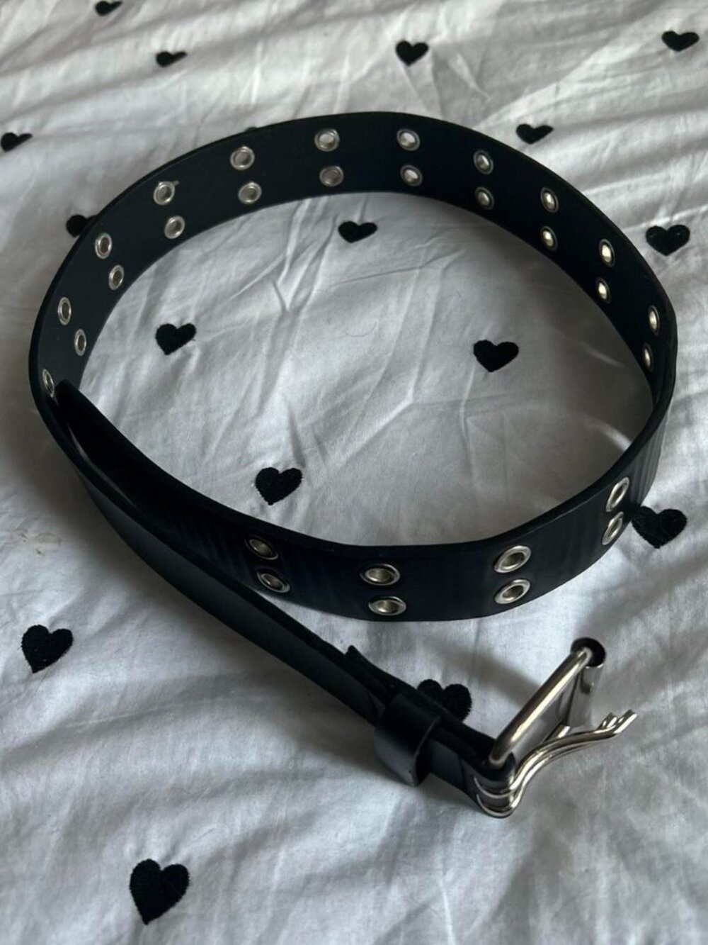 Black Fake Leather Grommet Belt